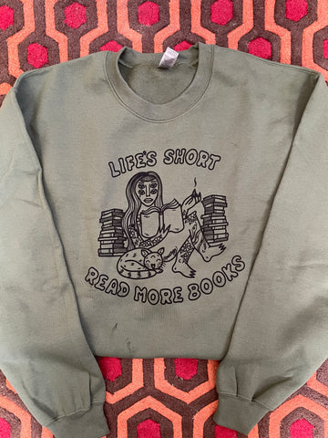 MISPRINT Life's Short Read More Books crew neck